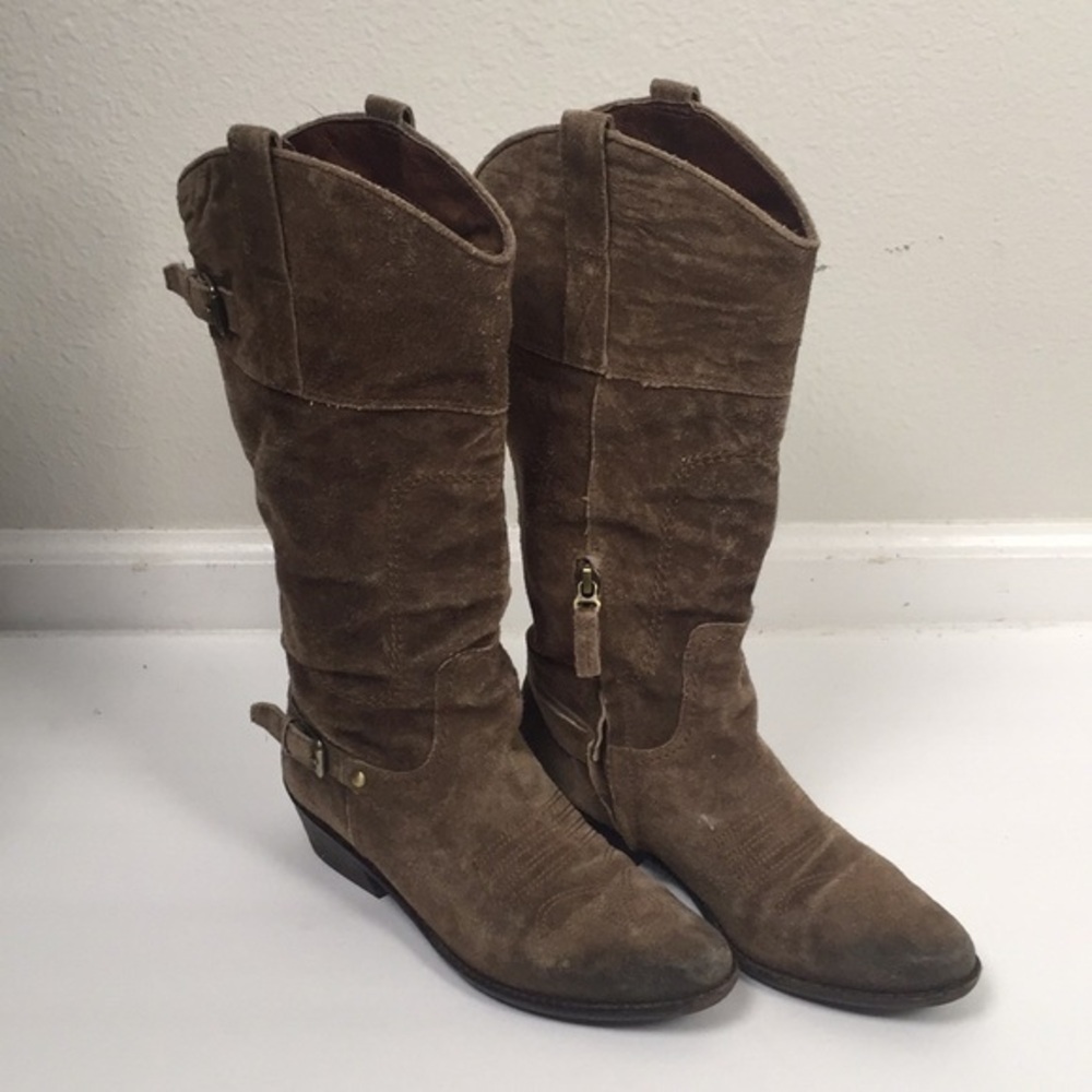 FRANCO SARTO brown suede western zip up heeled boot SZ 7